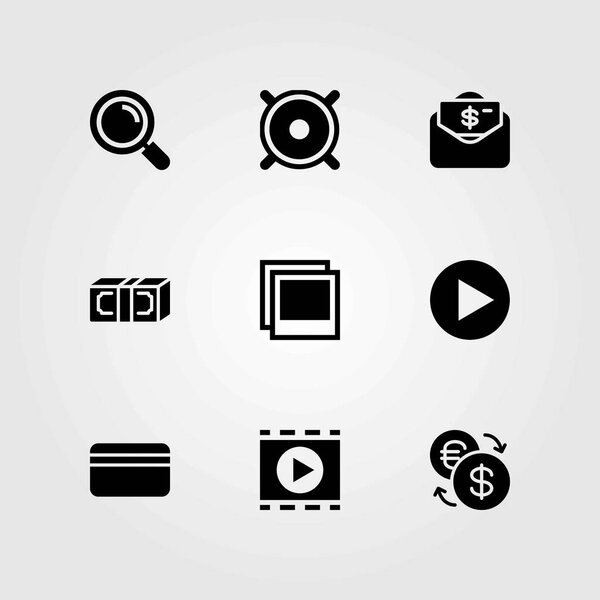 Buttons vector icons set. exchange, play button and movie player