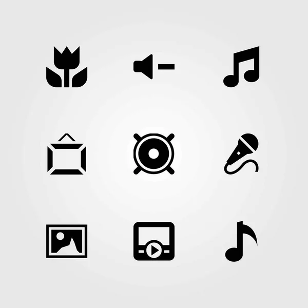 Set di icone vettoriali multimediali. altoparlante, microfono e volume — Vettoriale Stock