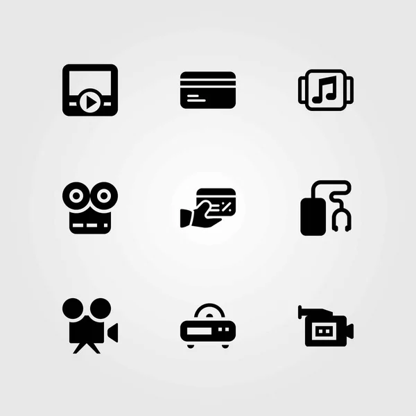 Technology vector icons set. radio, video camera and movie player — Stock Vector