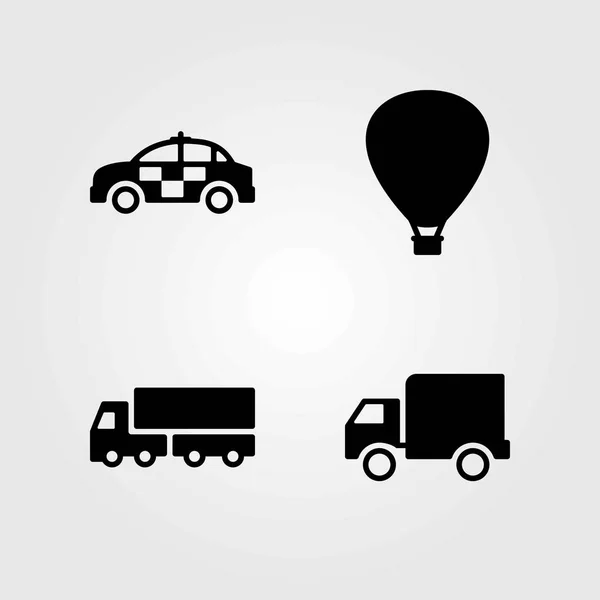 Icone vettoriali di trasporto impostate. auto, macchina della polizia e mongolfiera — Vettoriale Stock