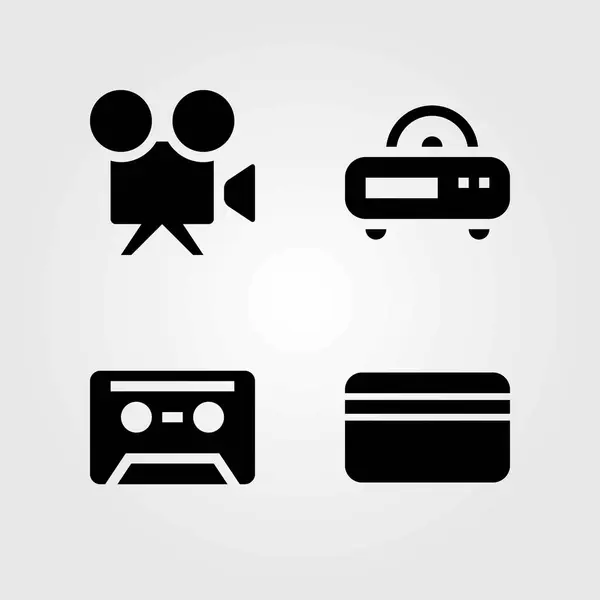 Conjunto de ícones vetoriais de tecnologia. cassete, rádio e câmera de vídeo — Vetor de Stock