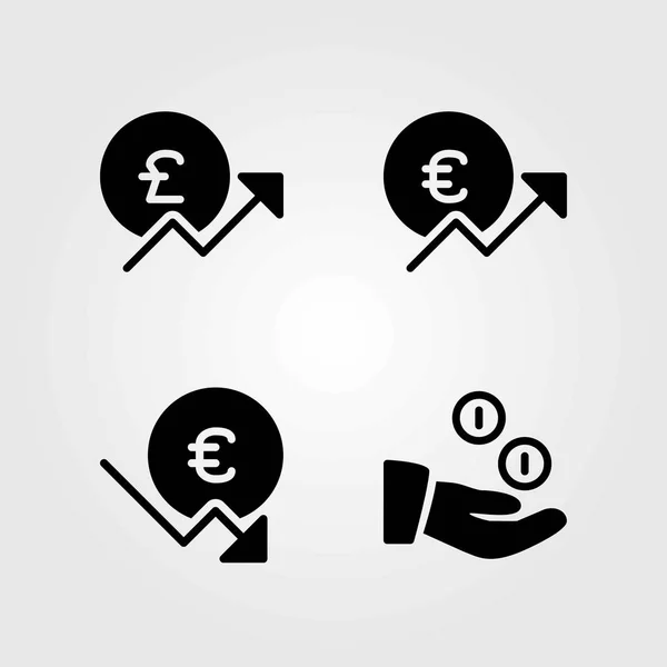 Bank vector icons set. euro, pound sterling and coins — Stock Vector