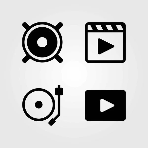 Multimedie vektor ikoner indstillet. filmafspiller, højttaler og pladespiller – Stock-vektor