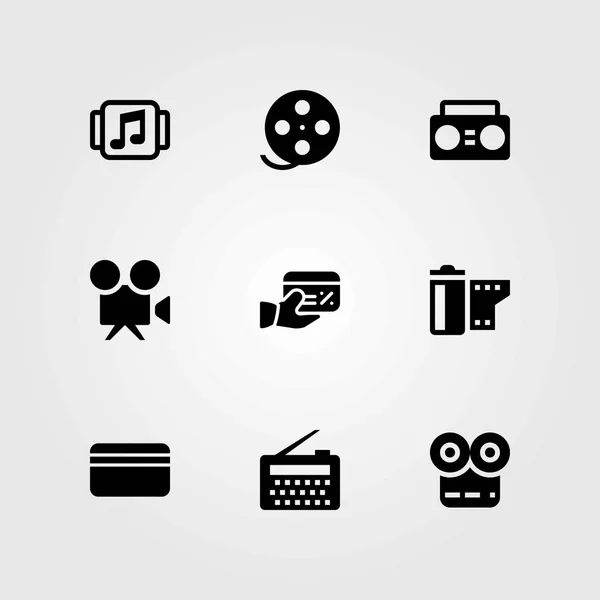 Technology vector icons set. music player, credit card and film roll — Stock Vector