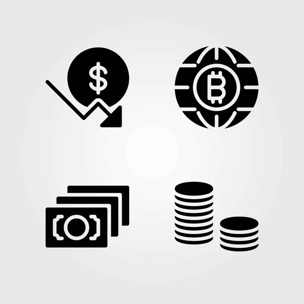 Banku wektor zestaw ikon. monety, pieniądze i monety — Wektor stockowy