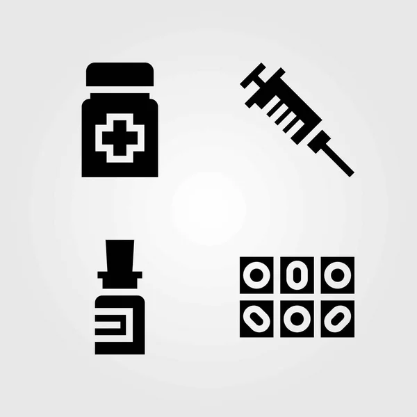 Ιατρική διάνυσμα εικόνες set. σύριγγα, φάρμακα και χάπια — Διανυσματικό Αρχείο