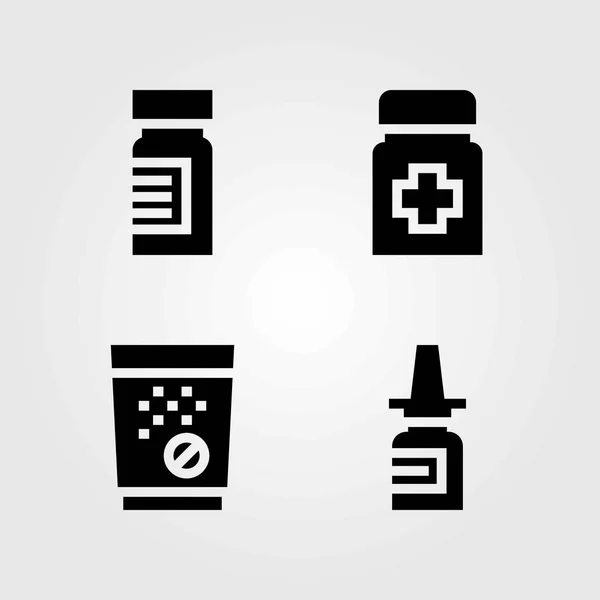 Zdravotní vektorové ikony nastavit. nosní sprej, tablety a přípravek — Stockový vektor