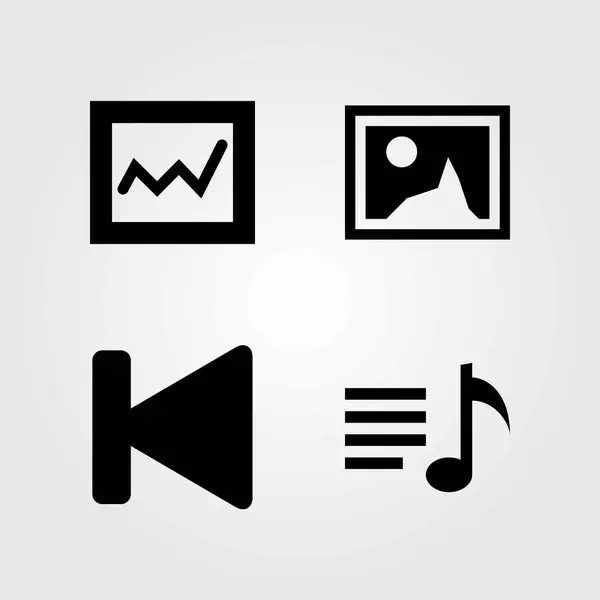 Knoppen vector icons set. rug-, beeld- en playlist — Stockvector