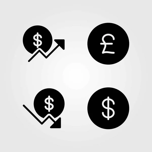 Bankvektorsymbole gesetzt. Pfund Sterling, Dollar und Münze — Stockvektor