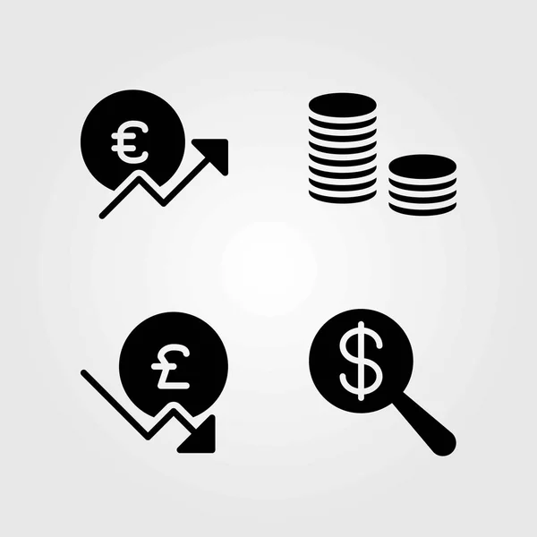 Ensemble d'icônes vectorielles bancaires. livre sterling, dollar et pièces — Image vectorielle