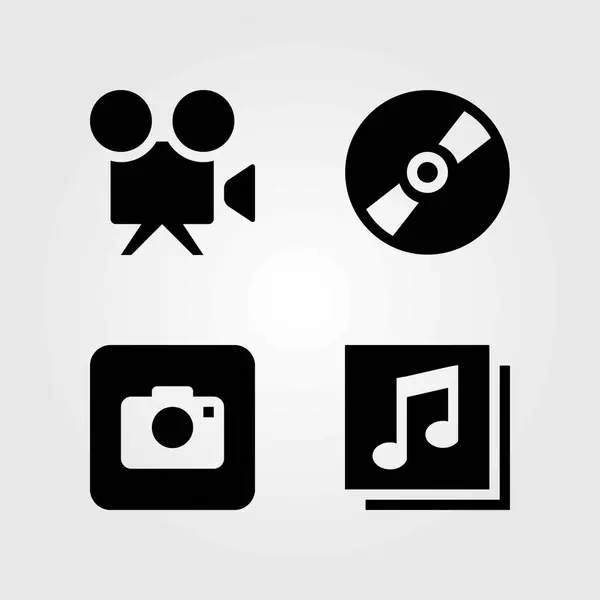 Multimediální vektorové ikony nastavit. • fotoaparát, třást a kompaktní disk — Stockový vektor