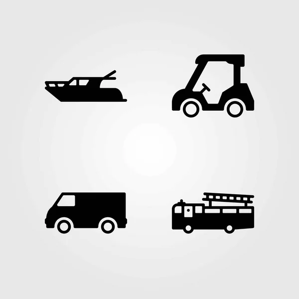 Transport wektor zestaw ikon. przystań na starym, wózek golfowy i van — Wektor stockowy