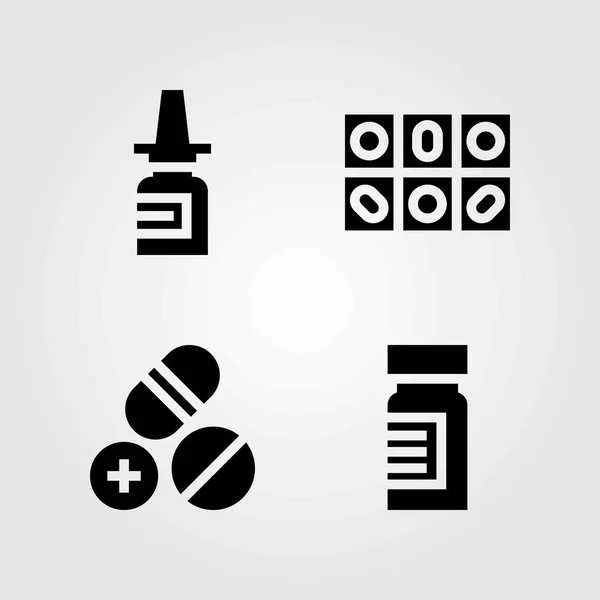 Zdravotní vektorové ikony nastavit. pilulky, léky a nosní sprej — Stockový vektor