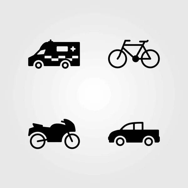 Набір транспортних векторних піктограм. пікап, велосипед і вантажівка — стоковий вектор