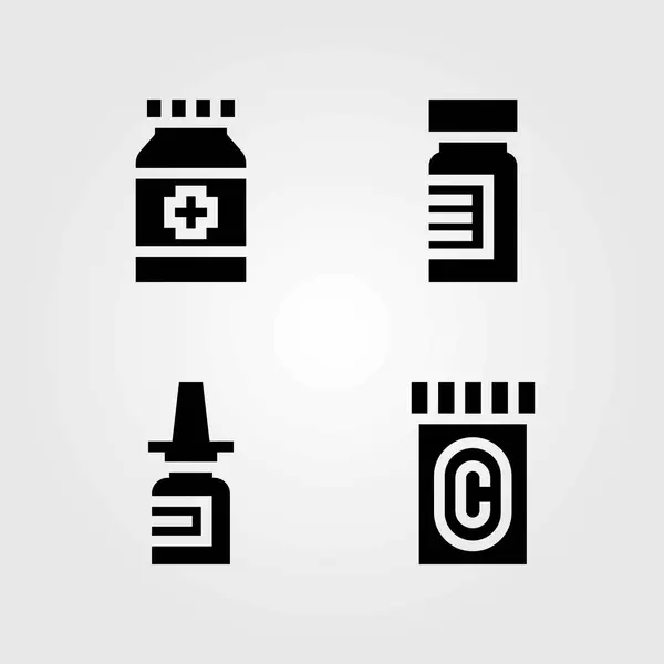 Conjunto de iconos vectoriales médicos. pastillas, aerosol nasal y medicamentos — Vector de stock