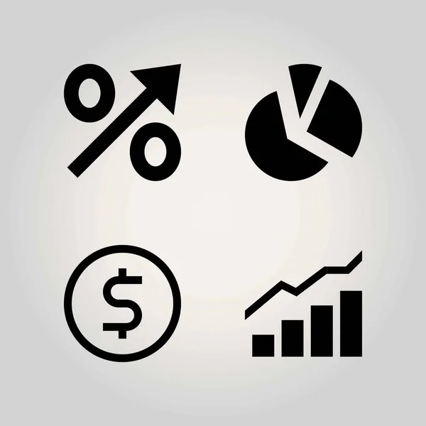 Conjunto de ícones vetoriais tecnológicos. análise, gráfico, dólar e gráfico de torta — Vetor de Stock