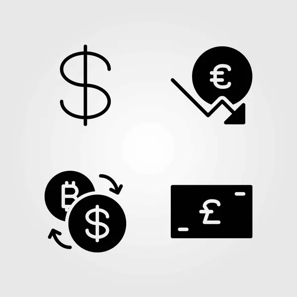 Conjunto de ícones vetoriais de banco. dólar, libra esterlina e euro — Vetor de Stock