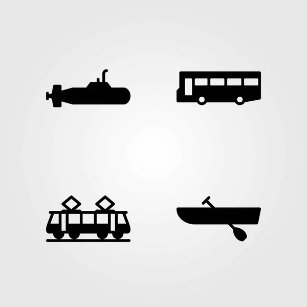 Transport vector icons set. rowing, tram and bus — Stock Vector