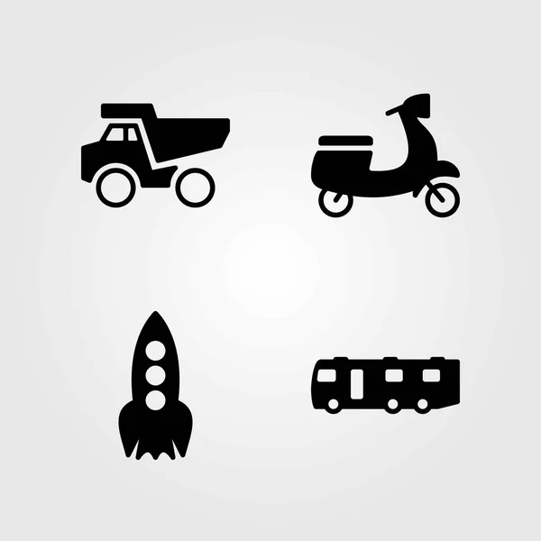 Transport wektor zestaw ikon. rakiet, motocykla i przyczepy kempingowej — Wektor stockowy