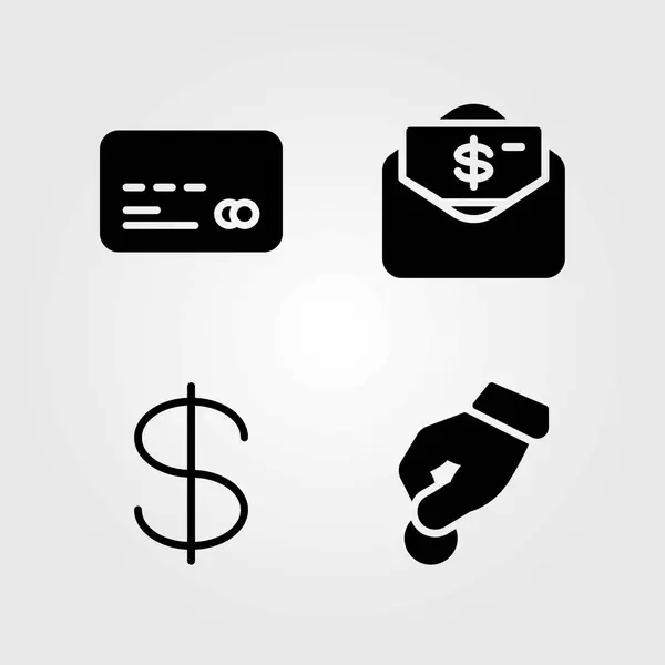 Pengar vektor ikoner set. pengar, dollar och kreditkort — Stock vektor