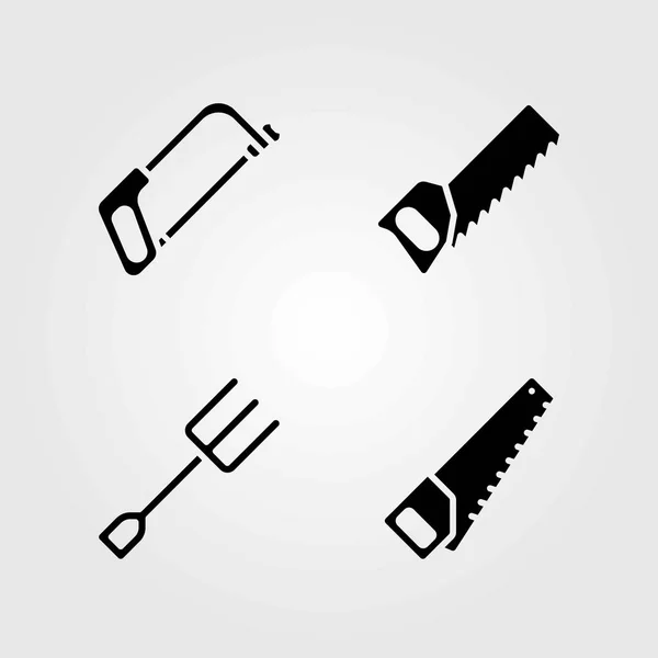 Garden vector icons set. handsaw and fork — Stock Vector