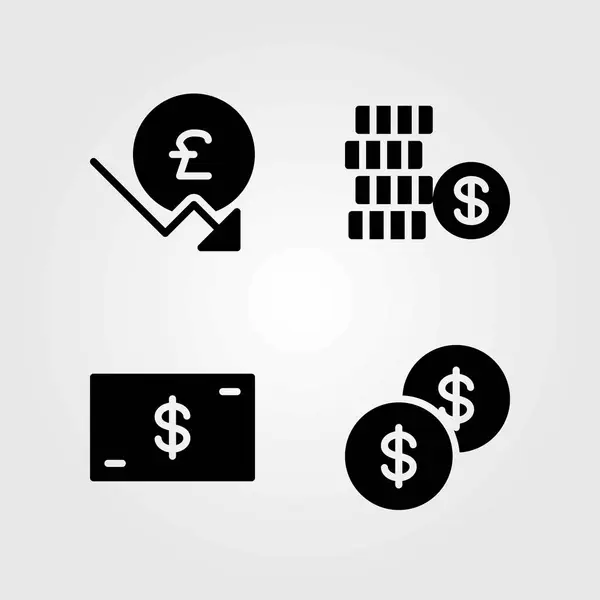 Bank vector icons set. coin, money and dollar — Stock Vector