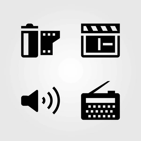 Multimedia-Vektorsymbole gesetzt. Klappbrett, Radio und Lautstärke — Stockvektor