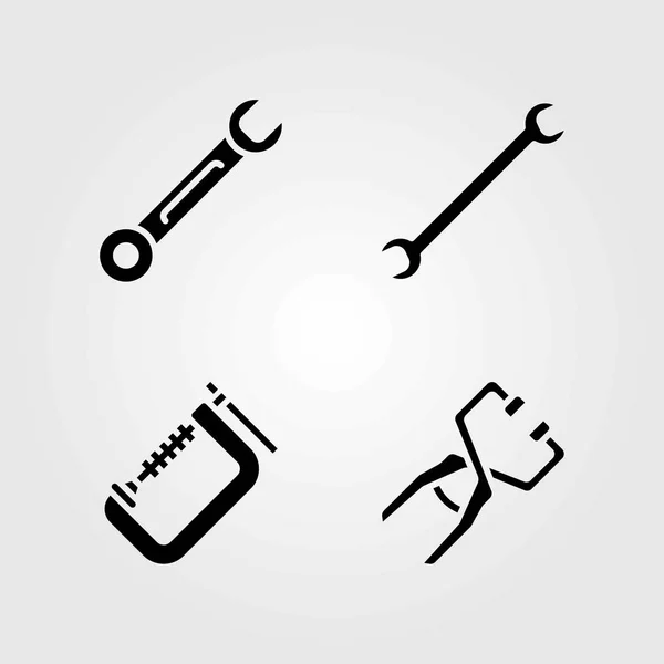 Tools vector icons set. spanner and clamp — Stock Vector