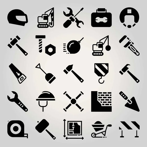 Набор векторных значков конструкции. инструмент для ремонта, тачка, молоток и снос — стоковый вектор