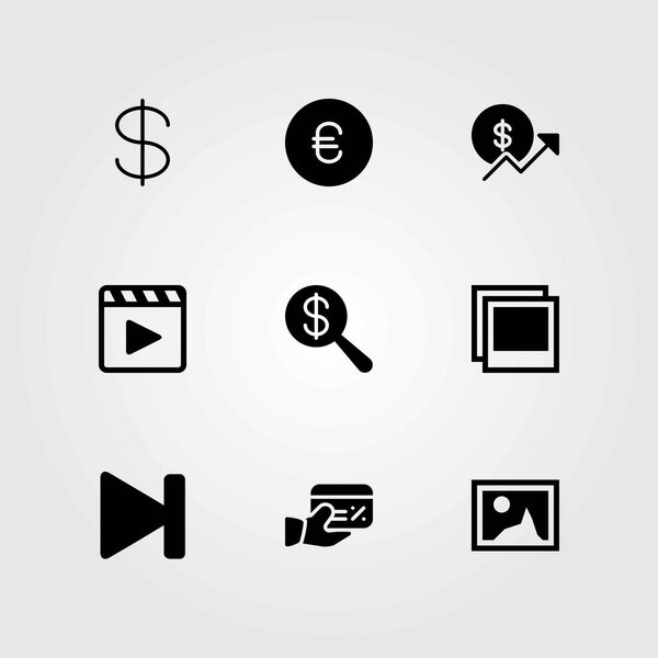 Buttons vector icons set. picture, dollar and movie player