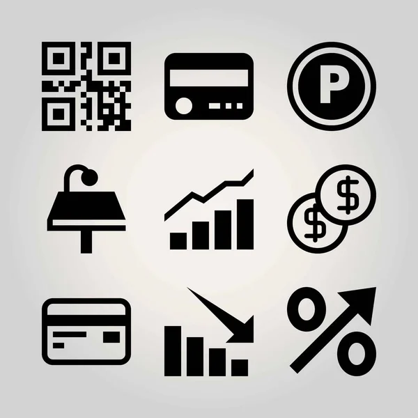 Technologie vector icon set. Analytics, lamp, creditcard en pijl — Stockvector