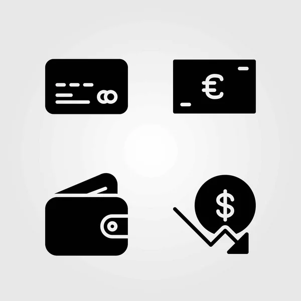 Money vector icons set. euro, wallet and dollar — Stock Vector