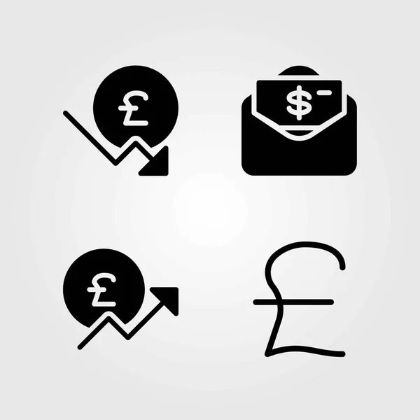Conjunto de iconos vectoriales. dólar, libra esterlina y dinero — Vector de stock
