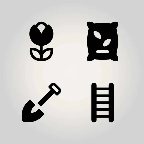 Набор векторных иконок фермы. лестница, тюльпан, лопата и удобрения — стоковый вектор