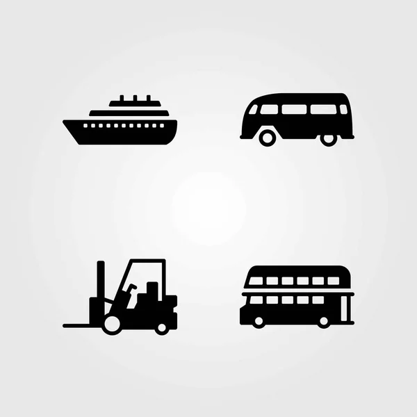 Transport wektor zestaw ikon. samochód, double decker bus i statek — Wektor stockowy