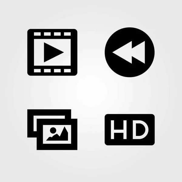 Conjunto de iconos vectoriales multimedia. imagen, reproductor de películas y hd — Archivo Imágenes Vectoriales