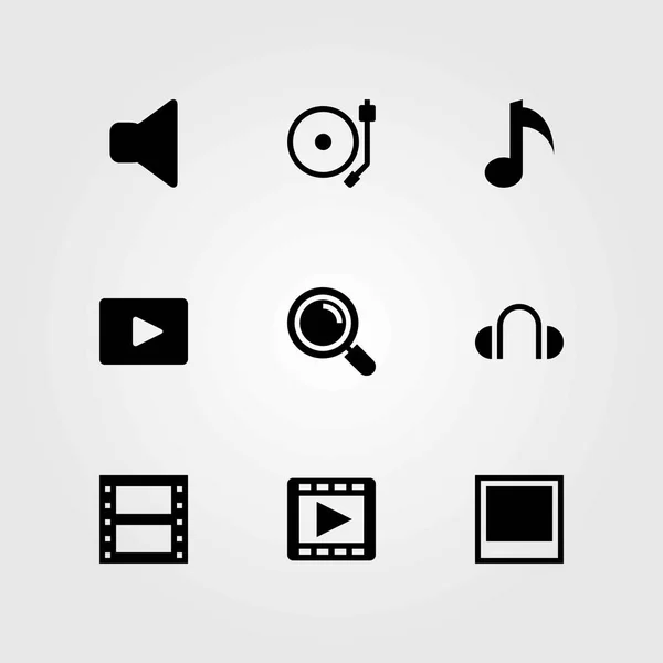 Multimedia-Vektorsymbole gesetzt. Lautsprecher, Filmspieler und Plattenspieler — Stockvektor