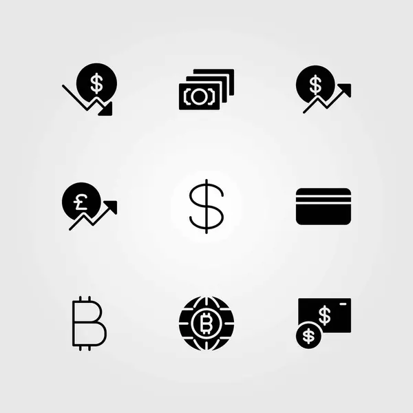 Money vector icons set. pound sterling, dollar and coin — Stock Vector