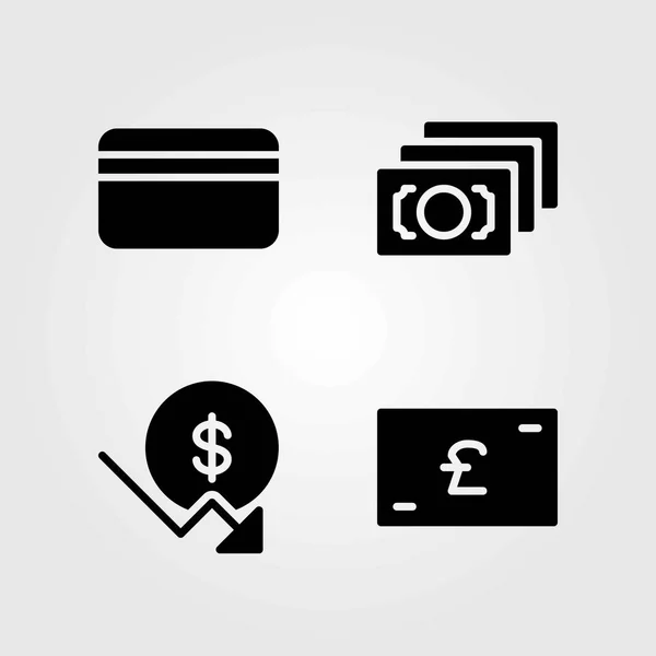 Bank vector icons set. credit card, dollar and money — Stock Vector