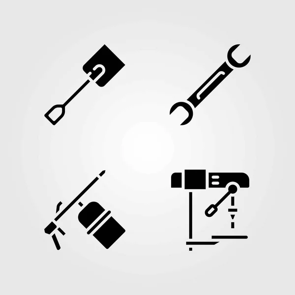 Hulpmiddelen vector icons set. lasser, boor en spade — Stockvector