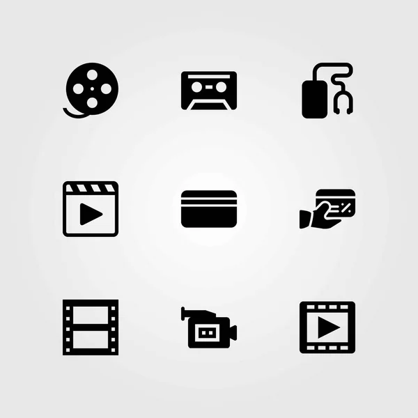 Conjunto de ícones vetoriais de tecnologia. leitor de cinema, leitor de música e rolo de filme — Vetor de Stock