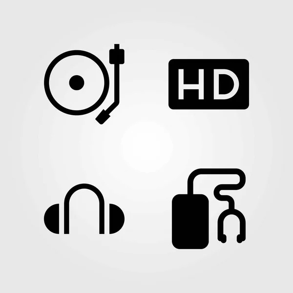 Conjunto de iconos vectoriales multimedia. reproductor de música, hd y tocadiscos — Vector de stock