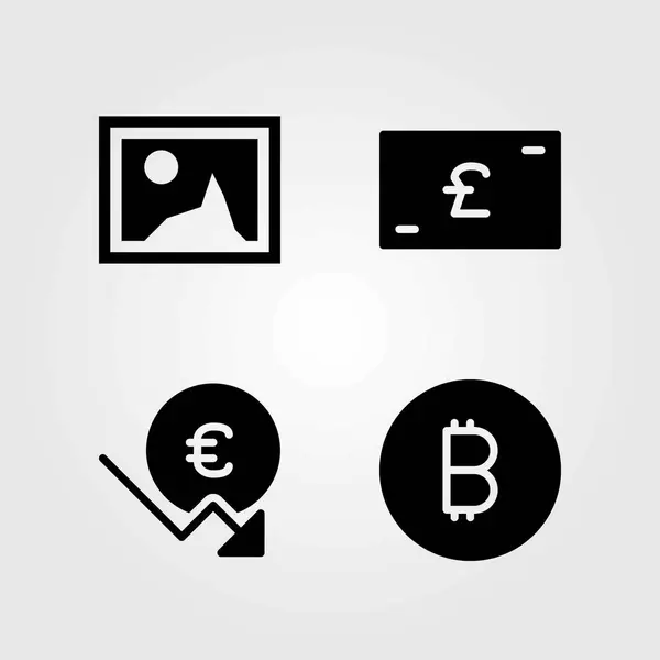 Buttons vector icons set. coin, euro and picture — Stock Vector