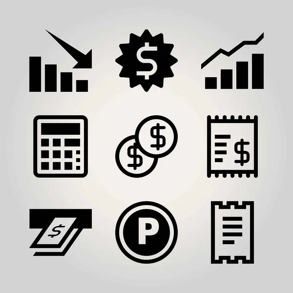 Conjunto de iconos de vector tecnológico. dólar, flecha, estacionamiento y análisis — Vector de stock