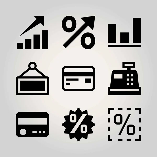 Technologia wektor zestaw ikon. Karta kredytowa, persentage, zyski i znak — Wektor stockowy