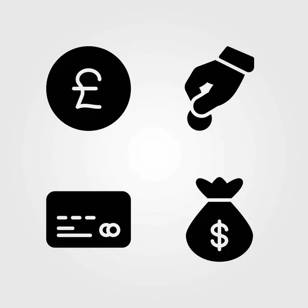 Icônes vectorielles d'argent définies. carte de crédit, sac d'argent et livre sterling — Image vectorielle