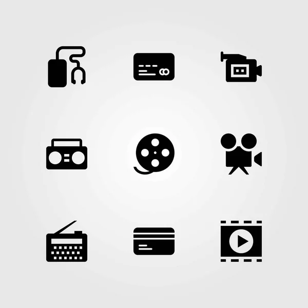 Conjunto de ícones vetoriais de tecnologia. rádio, boombox e rolo de filme —  Vetores de Stock