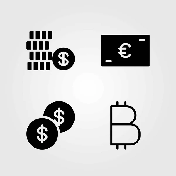 Banku wektor zestaw ikon. moneta monety, euro i Dolar — Wektor stockowy