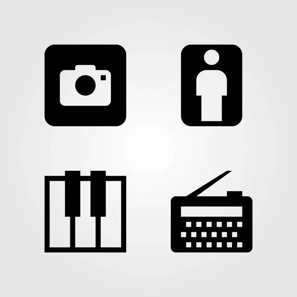 Set di icone vettoriali multimediali. uomo, tastiera e macchina fotografica — Vettoriale Stock