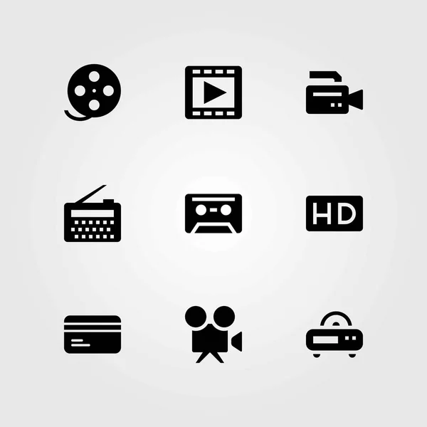 Technology vector icons set. video camera, hd and credit card